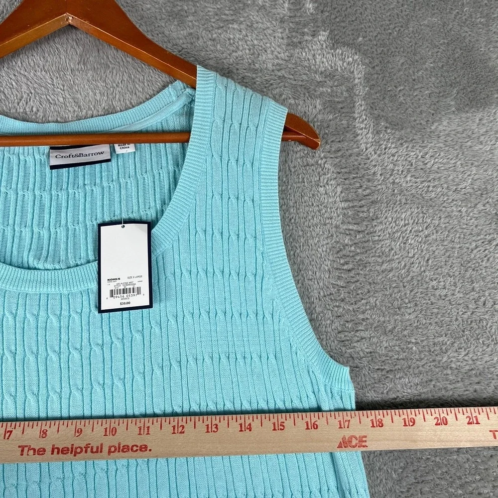 Croft & Barrow Sweater Vest Womens XL Blue‎ Cable Knit Sleeveless Tank Top New